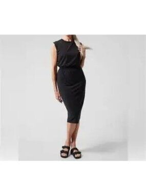 Athleta Santorini Cinch Midi Dress Black Large